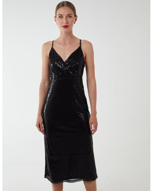 Blue Vanilla Black Wrap Front Cami Midi Dress