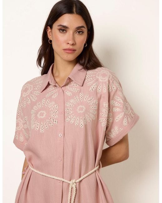 Blue Vanilla Pink Floral Cutwork Embroidery Dress