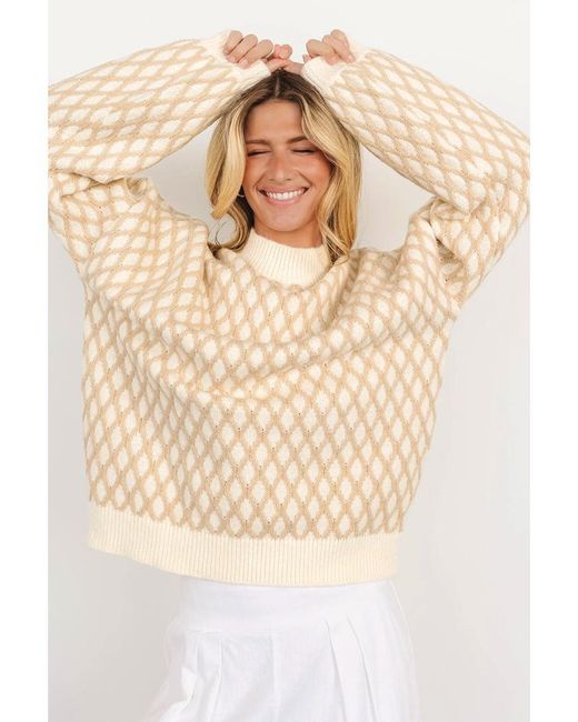 Azura Exchange Natural Oatmeal Diamond Knit Drop Shoulder Loose Sweater