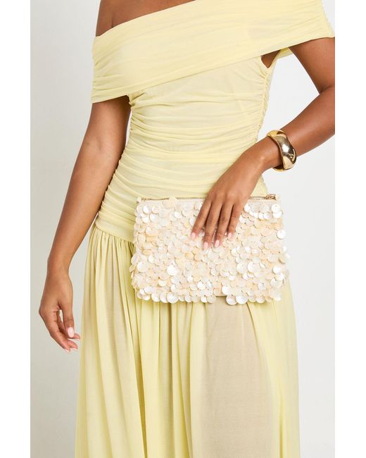 Boohoo Yellow Shell Detail Clutch Bag With Detachable Chain