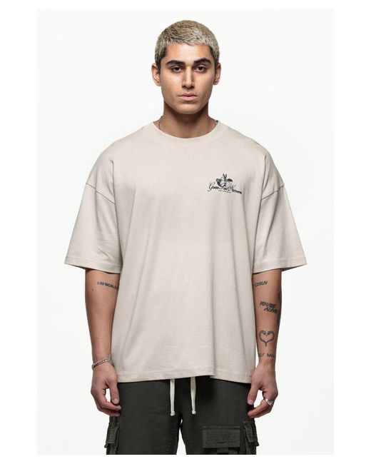 Good For Nothing Natural Light Grey Oversized Cotton T-shirt With Graphic Butterfly Print for men