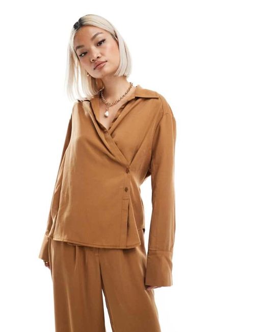 ASOS Brown Wrap Tie Shirt Co-Ord