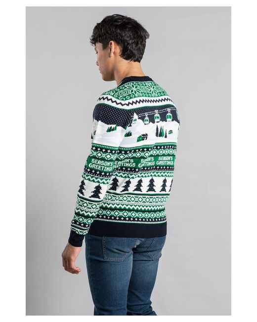 Tokyo Laundry Green Dark Festive Crew Neck Jacquard Knit Jumper for men