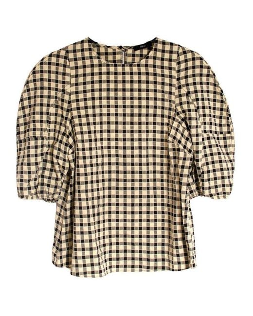 M&CO. Black Check Puff Sleeve Top