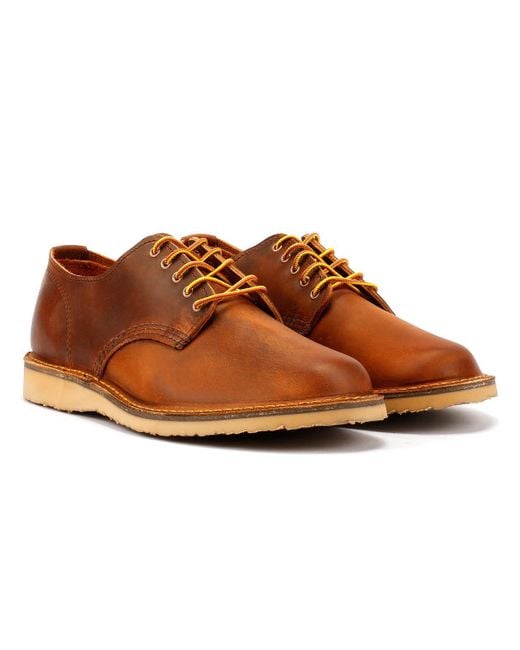 Red Wing Brown Weekender Oxford Rough & Tough Leather Copper Lace-Up Shoes for men