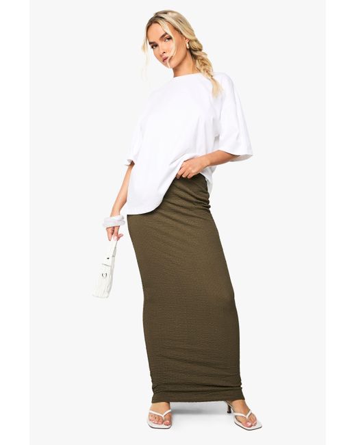 Boohoo Green Textured Column Maxi Skirt