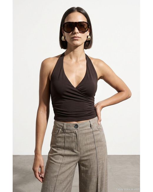 Dilvin Brown Nylon-Elastan-Bluse
