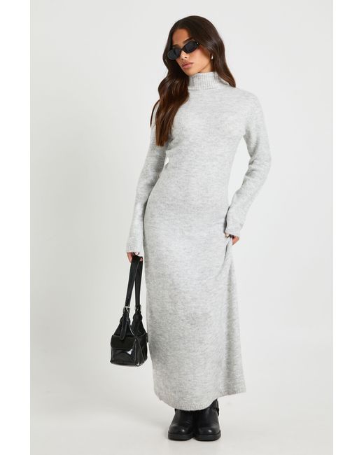 Boohoo White Petite Roll Neck Super Soft Knitted Maxi Dress