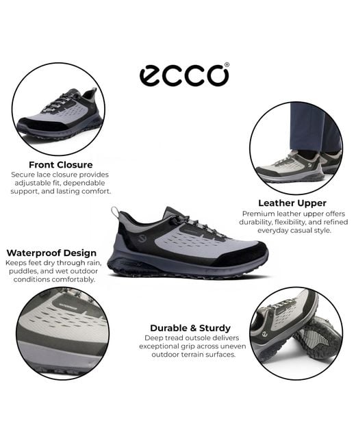 Ecco Black Leather Waterproof Outdoor Trainer Sneaker Shoes for men