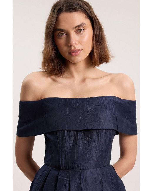 Karen Millen Blue Textured Tailored Twill Bandeau Midi Dress