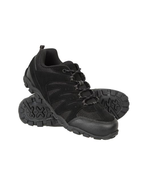 Mountain Warehouse Black 'Outdoor Ii' Hiking Shoes Suede Mesh Upper Rubber Outsole Trekking Footwear Synthetic Leather