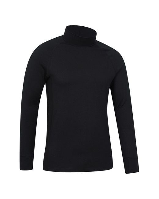 Mountain Warehouse Black 'Summit' Merino Top Casual Long Sleeve Lightweight Funnel Neck T-Shirt for men