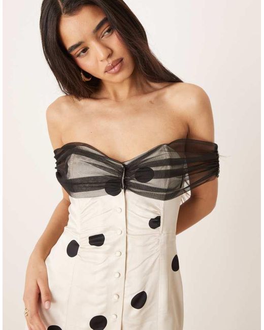 For Love & Lemons Natural Dorothy Dot Bardot Mini Dress