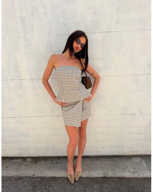 Labelrail Natural X Barbara Ines Check Print Wrap Tailored Mini Skirt