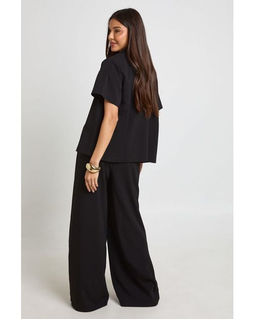 Boohoo Black Essentials Oversized Textured Short Sleeve Beach Shirt