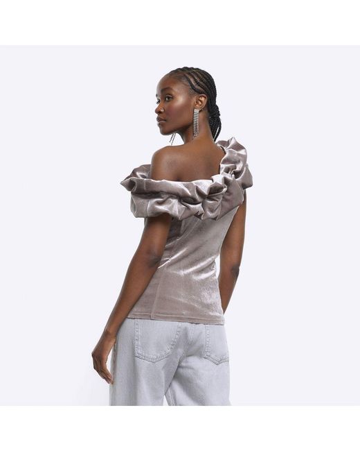River Island White Asymmetric Top Velvet Ruched