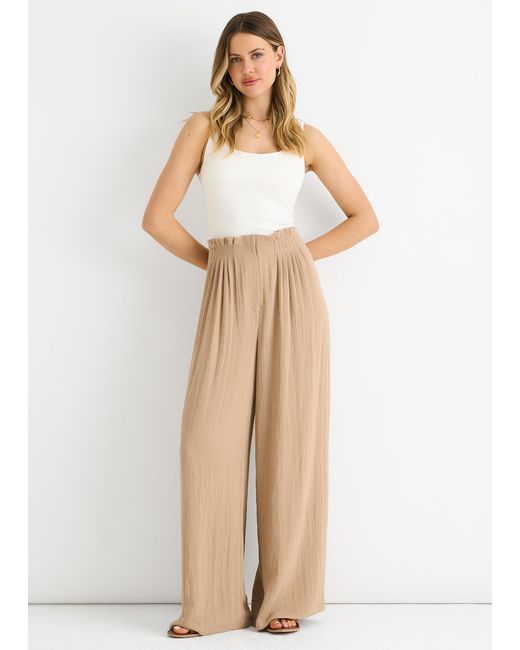 Gini London Natural Paperbag Waist Wide Leg Trousers