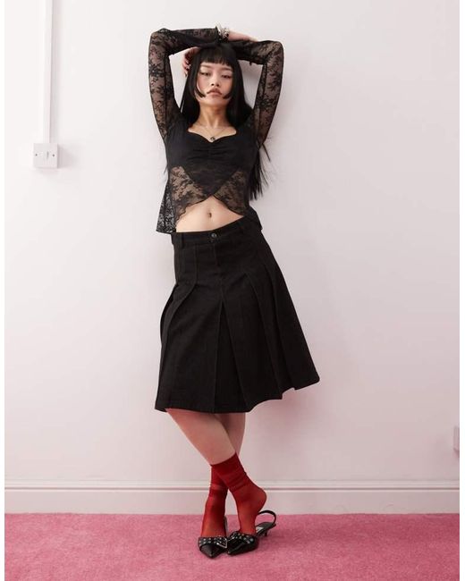 Motel Black Mandira Long Sleeve Lace Wrap Over Top