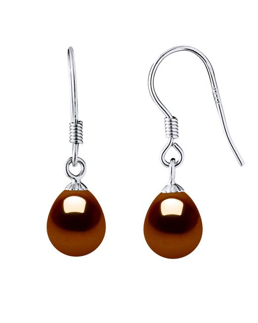Diadema Brown Earrings Hooks Freshwater Pearls 7-8Mm Chocolate Pears 925