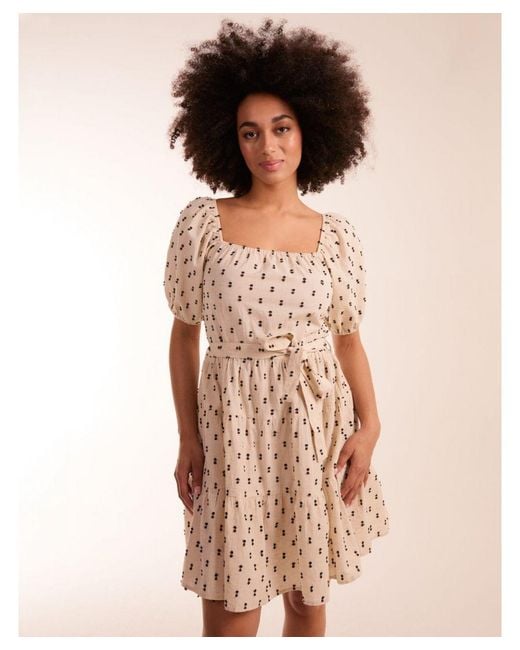 Blue Vanilla Natural Dobby Spot Milkmaid Mini Dress