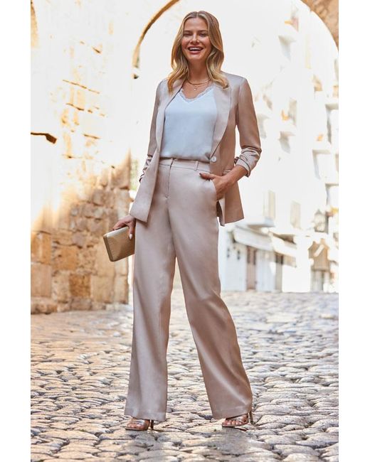 Sosandar Metallic Champagne Premium Satin Wide Leg Trousers