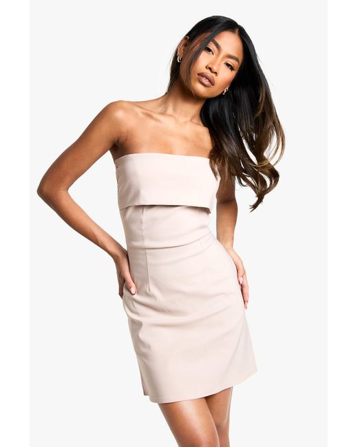 Boohoo White Bengaline Foldover Bandeau Tailored Mini Dress