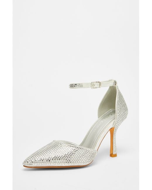 Quiz Metallic Wide Fit Diamante Court Heels