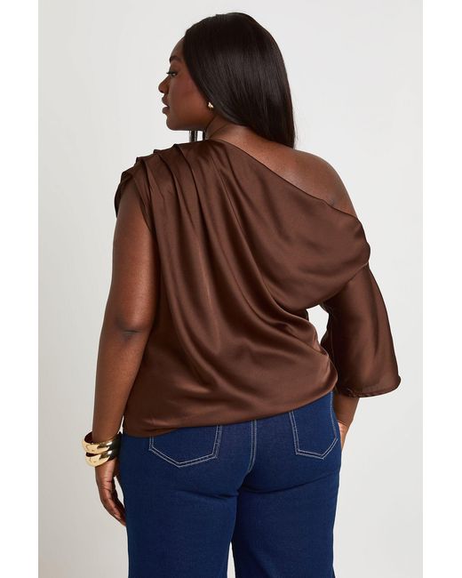 Boohoo Blue Plus Satin Ruched Shoulder Off The Top