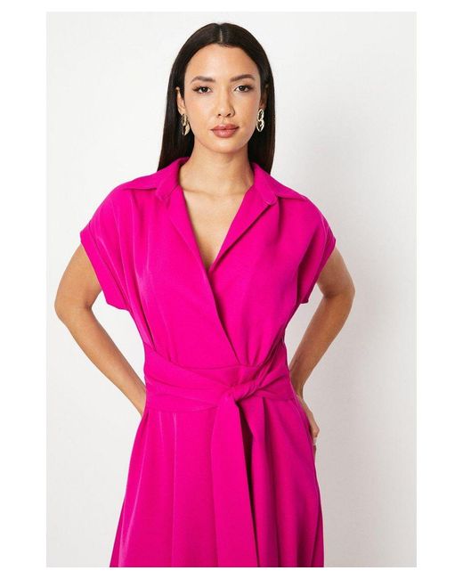 Wallis Pink Front Tie Shirt Midi Dress