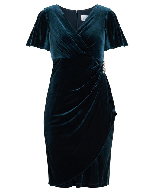 Gina Bacconi Blue Kadie Velvet Dress With Embellishment Detail