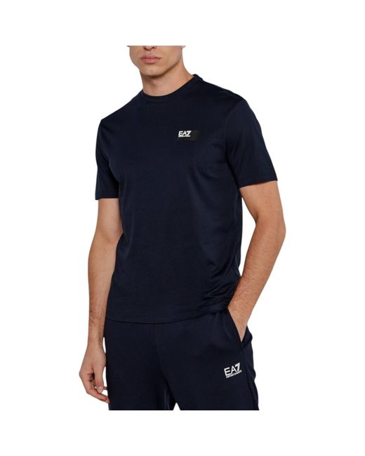Emporio Armani Blue Emporio Ea7 T Shirts Regular Fit Casual Summer Pullover Cotton Top for men