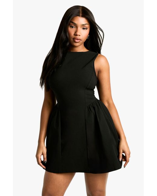 Boohoo Black Tailored Slash Neck Volume Skater Mini Dress