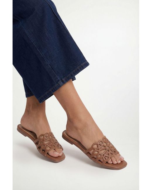 Good for the Sole Blue Amelie Faux Leather Lattice Detail Sliders