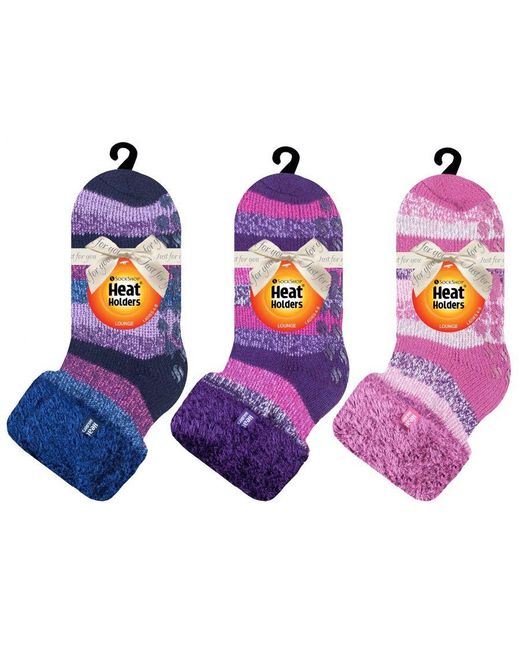 Heat Holders Purple Fluffy Slipper Bed Socks With Grips