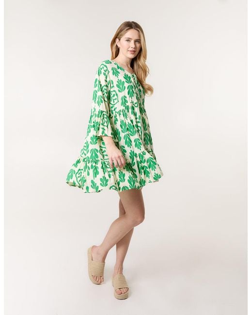 Blue Vanilla Green Tie Front Smock Dress