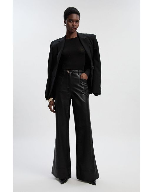 Karen Millen Black Petite Faux Leather Tailored Kickflare Trouser