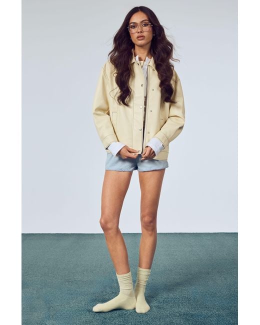 Boohoo Natural Faux Leather Contrast Stitch Jacket