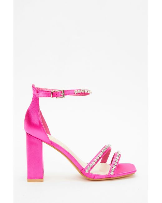 Quiz Pink Wide Fit Satin Block Heeled Sandals