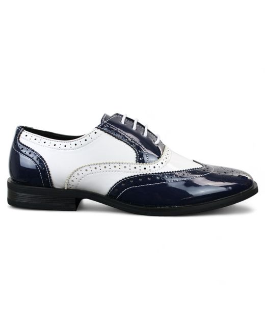 Infinity Leather Blue Patent Lace-Up Brogues Smart Dress Shoes Faux Leather for men