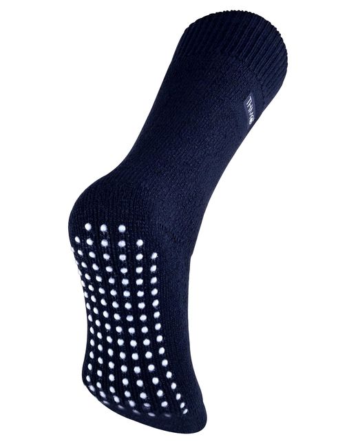 THMO Blue Thermal Fleece Lined Slipper Socks With Non Slip Grips for men