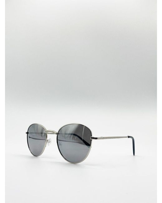 SVNX White Round Metal Frame Sunglasses for men