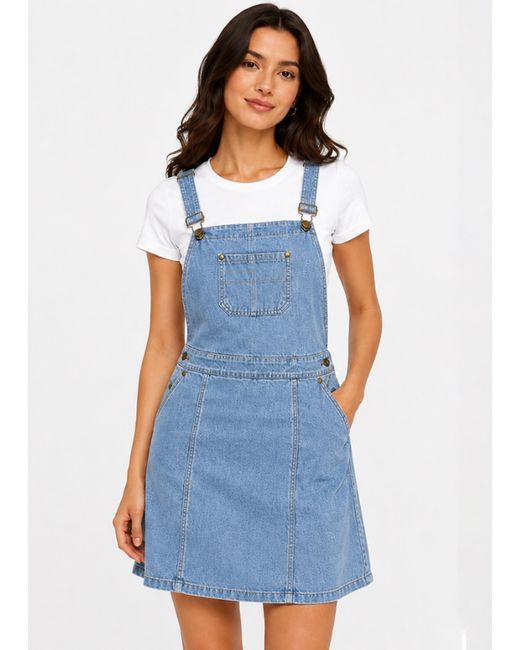 Gini London Blue Light Denim Dungaree Pinafore Dress