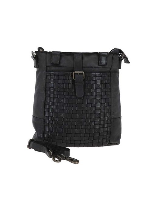 Ashwood Leather Black 'Perfezione' Vintage Woven Shoulder Bag