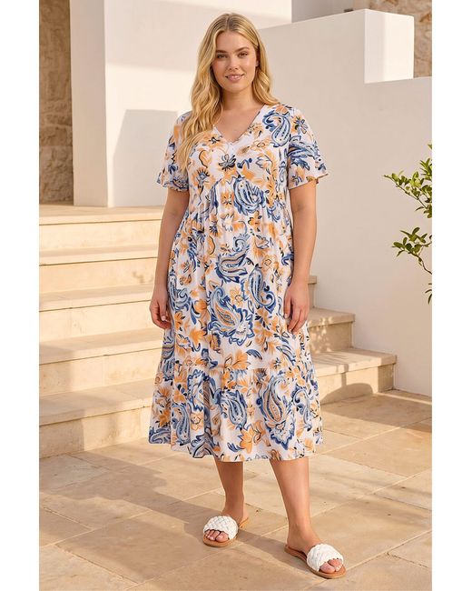 Roman Natural Curve V-Neck Tiered Dress
