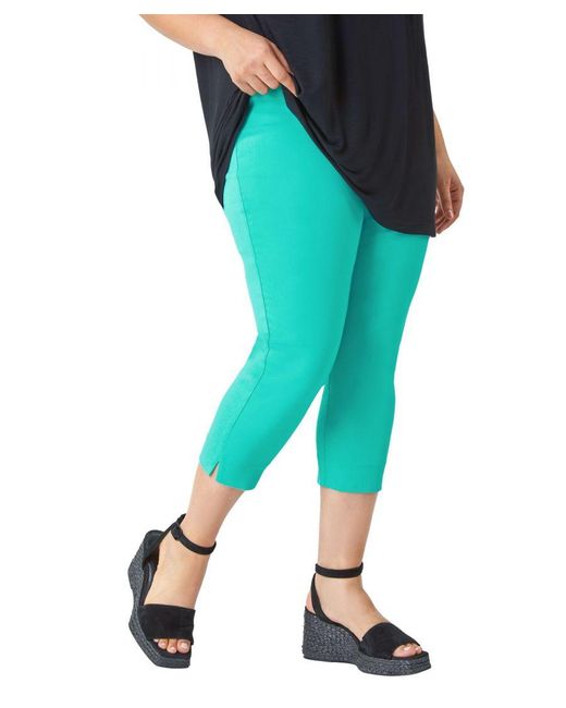 Roman Curve Blue Cropped Elastic Waist Stretch Trouser