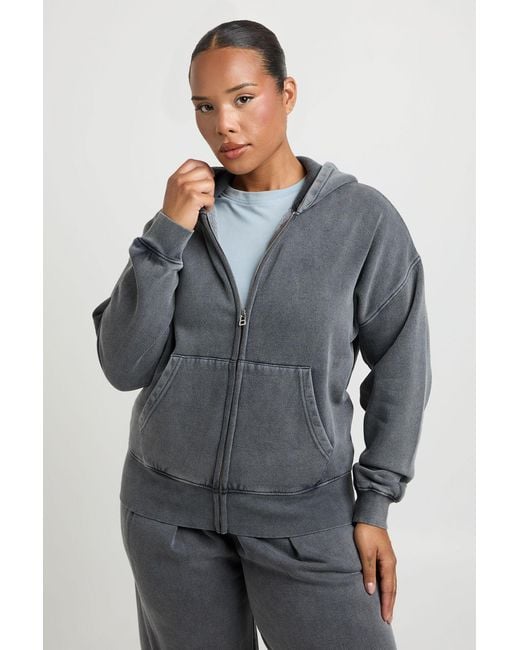 Boohoo Gray Plus Washed Zip Through Deep Hem Hoodie
