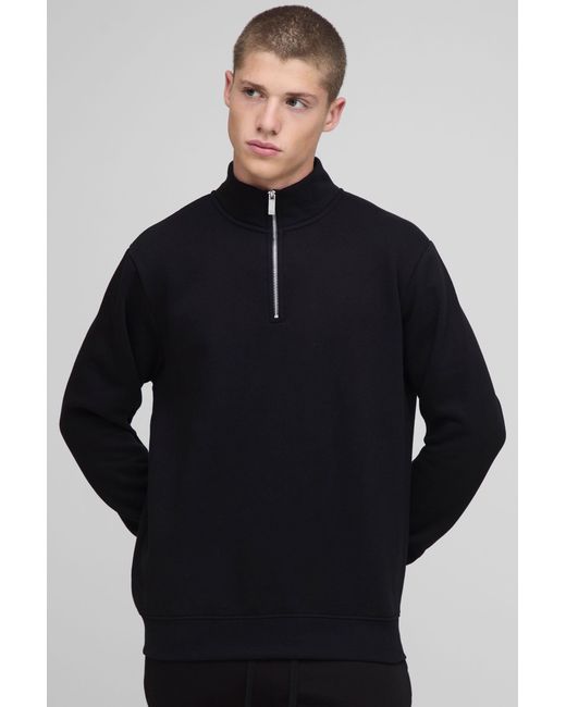 BoohooMAN Blue Basic Quarter Zip Funnel Neck Sweatshirt for men