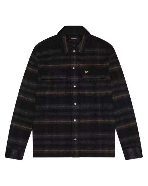 Lyle & Scott Black Brushed Tartan Jet Overshirt Jacket for men