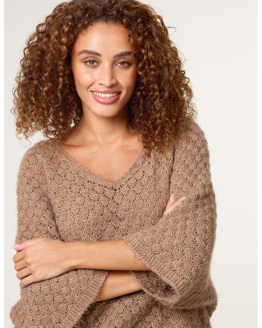 Blue Vanilla Brown Pointelle Knit Batwing Jumper