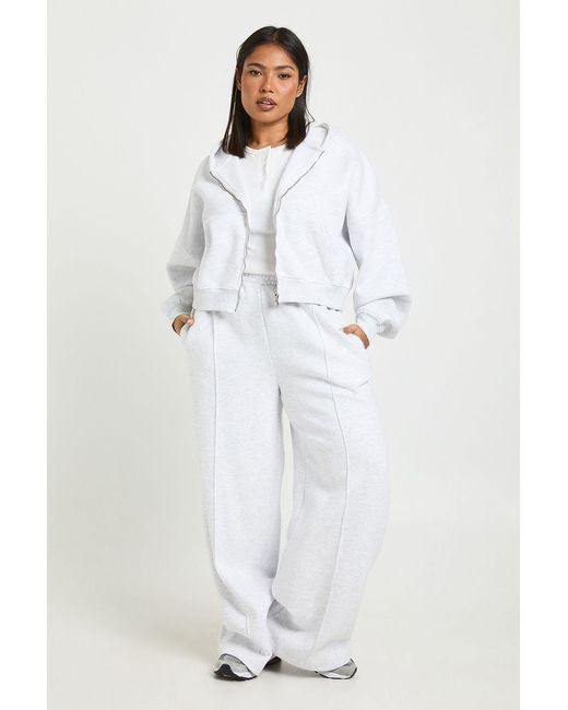 Boohoo White Plus Core Basic Pintuck Detail Straight Leg Jogger